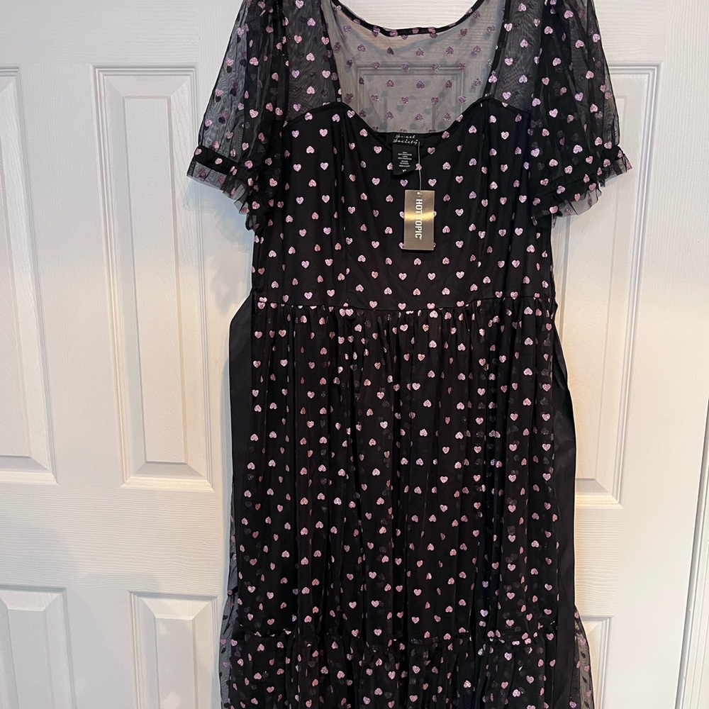 NWT Sweet Society Hot Topic Black Dress with Pink Hearts XL